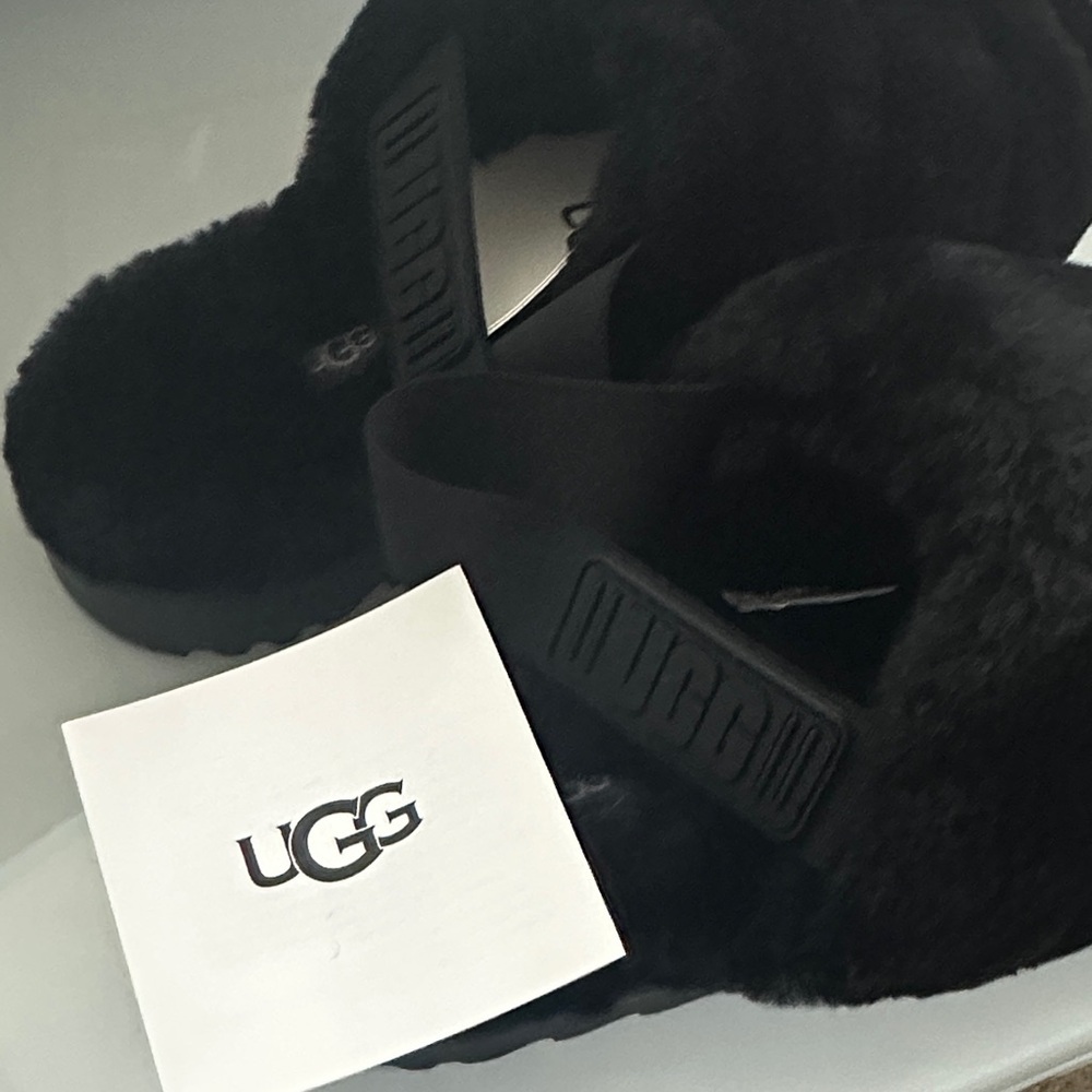 UGG Women's Black Shearling Slide Sandals - Picture 3 of 5